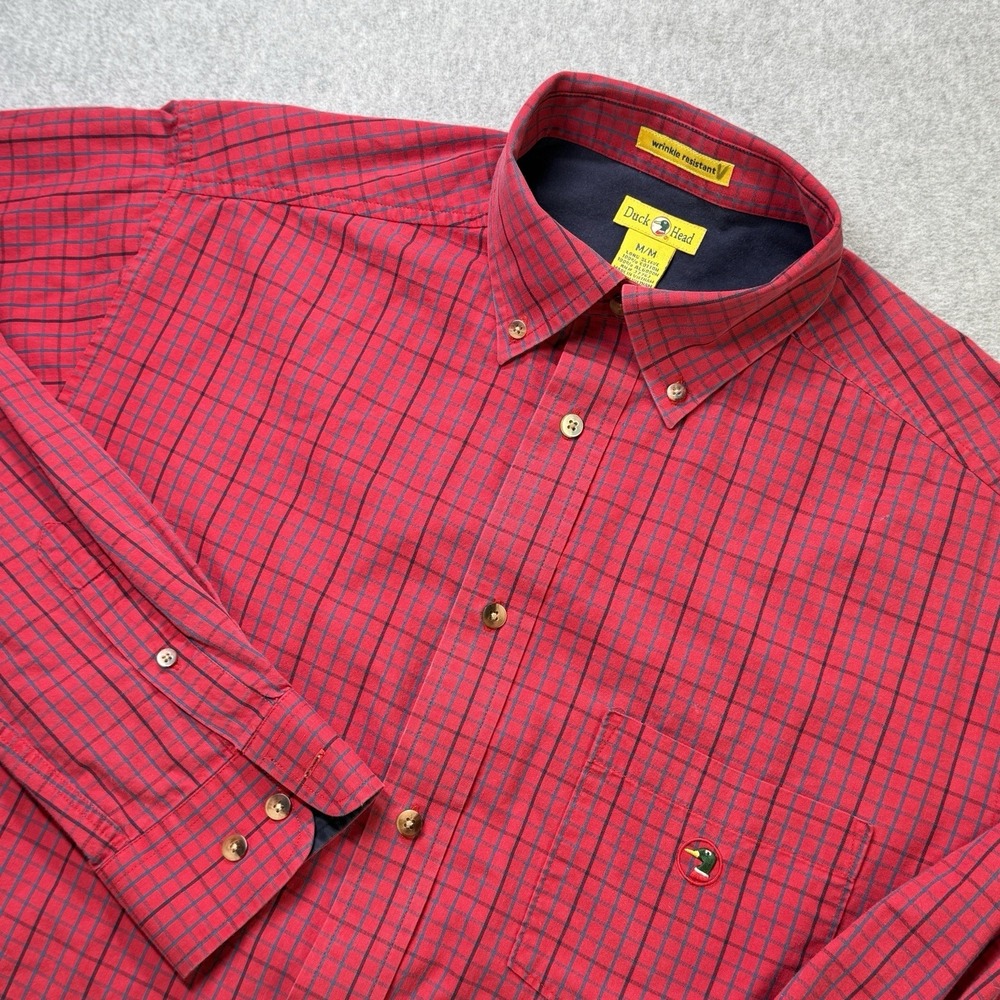 Duck Head Button Down Shirt Red Plaid Long Sleeve Cotton Wrinkle‎ Resistant M